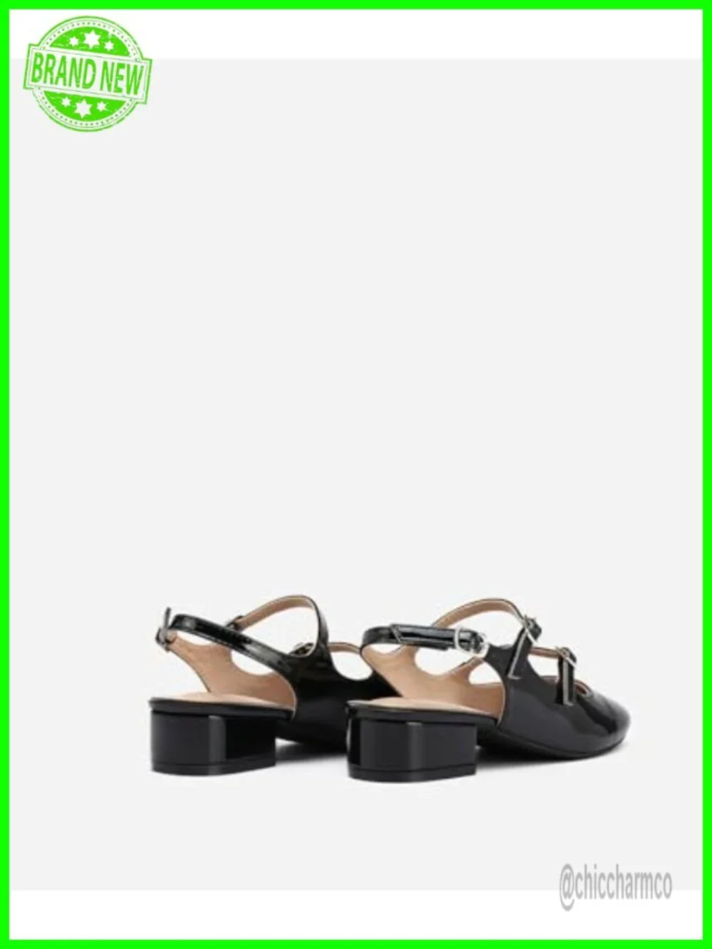 Women's Square Toe Block Heel Slingback Pumps Double Ankle Strap Patent Leather